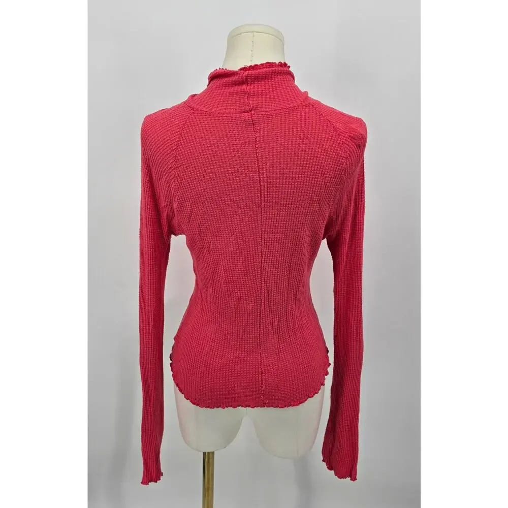 Free People Intimately Make It Easy Thermal Waffle‎ Knit Top Coral Red Medium